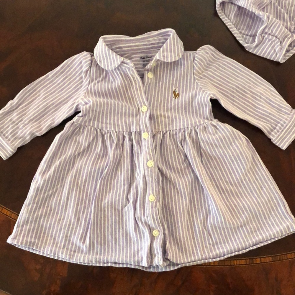 Ralph Lauren Dress with matching bloomers, purple with white stripes, size 6 M